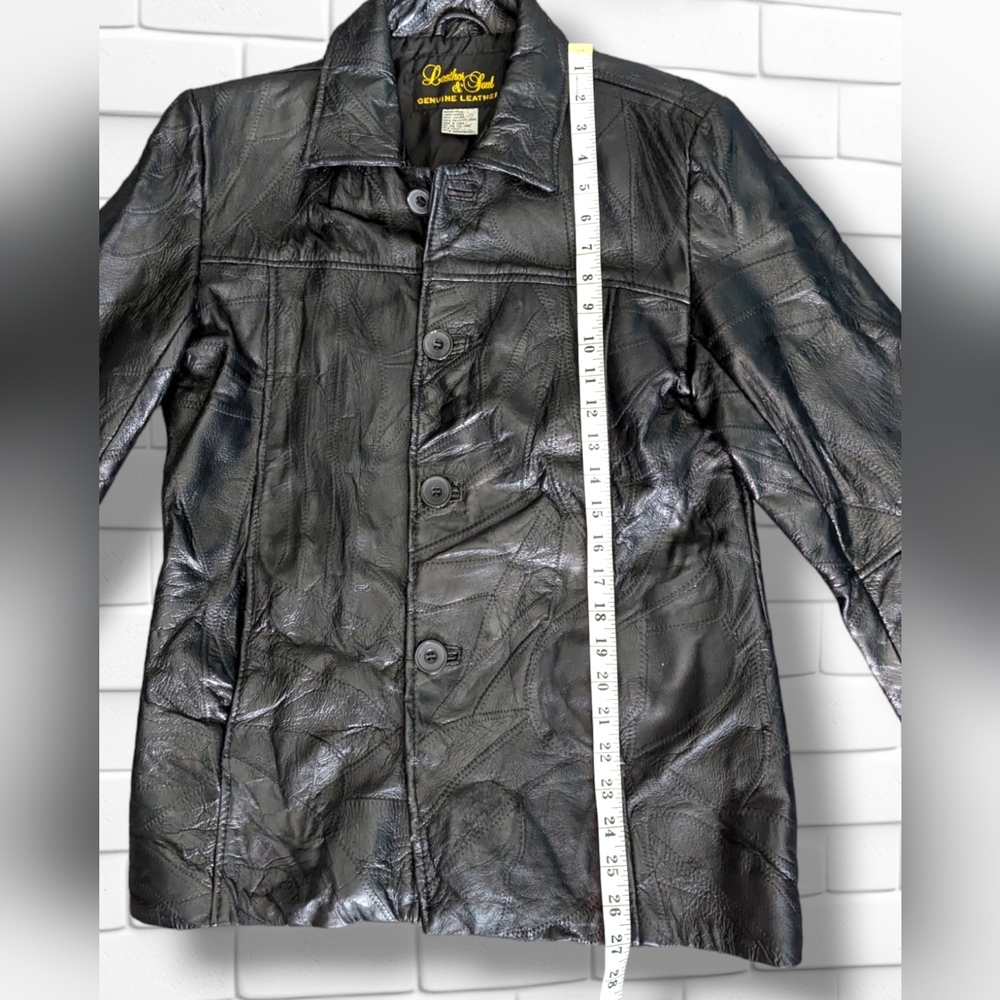 Vintage Patchwork Leather Jacket Black Boho Hippi… - image 7